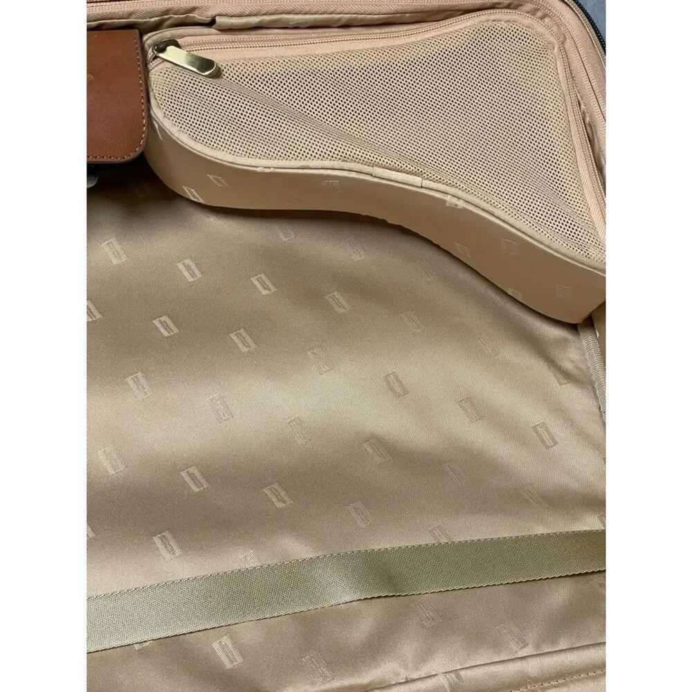 Hartmann Black Rolling Garment Bag w/Tan Leather Trim & Gold Satin Interior